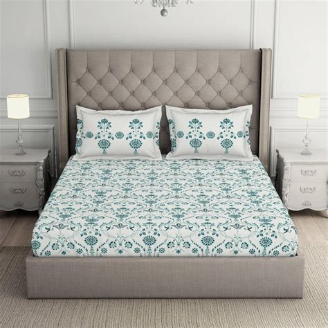 Buy SPACES Aster Cotton 138TC Printed 3Pcs Queen Bedsheet Set from ...
