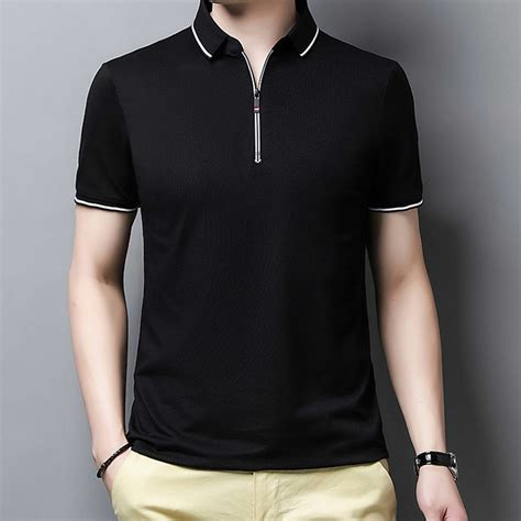 Chase Striped Collar Zip-Up Polo // Black (M) - Celino Short Sleeve ...