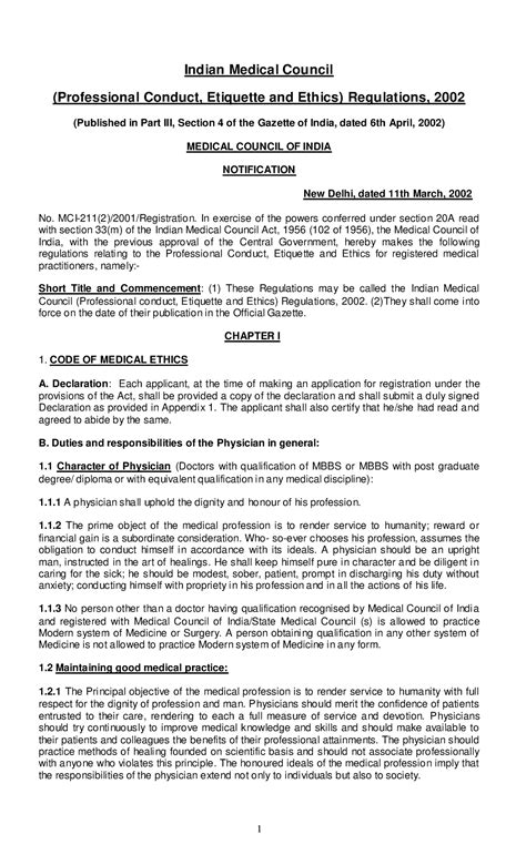 Code of Medical Ethics Regulations - Indian Medical Council ...
