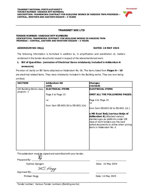 Fillable Online Addendum No. 06(a) for Tnpa Building Works Tender 2024 ...