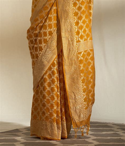 Khaddi Georgette Handloom Banarasi Saree - Gold Zari | The Handlooms