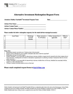 Fillable Online fidelitycharitable Alternative Investment Redemption ...