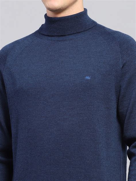 Buy Men Navy Blue Solid Turtle Neck Full Sleeve Pullover Online in ...