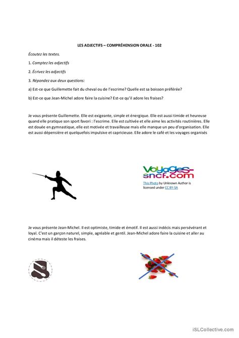 COMPRÉHENSION ORALE - ADJECTIFS: English ESL worksheets pdf & doc