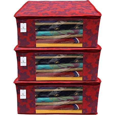 Kuber Industries Metalic Flower 3 Piece Non Woven Saree Cover Set ...