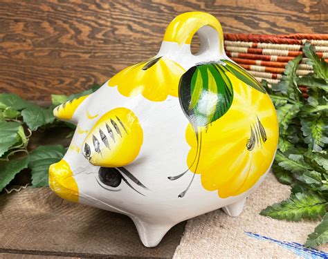 Painted Mexican Pottery Piggy Bank -Purple - Mission Del Rey Southwest