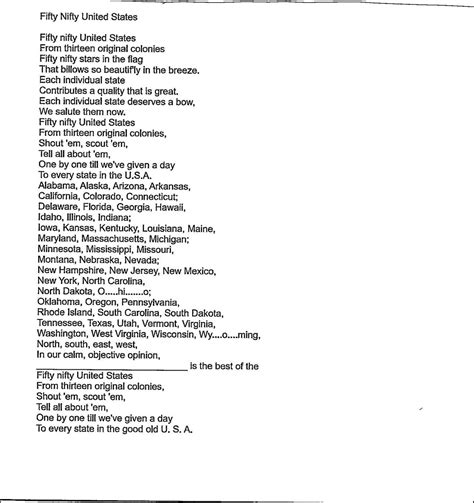 Fifty Nifty States Lyrics