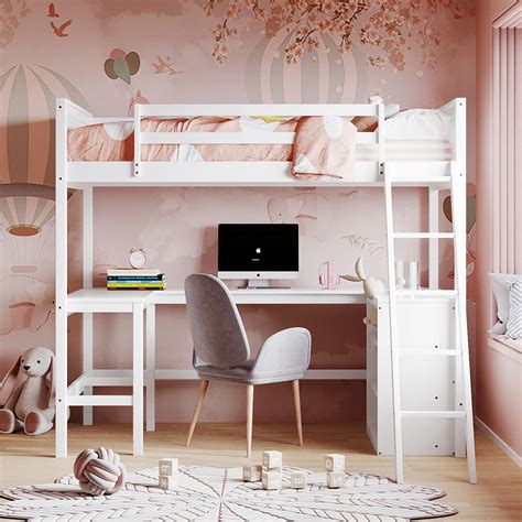 Harper&BrightDesigns Twin Loft Bed with Desk and Storage Shelves, Kids ...