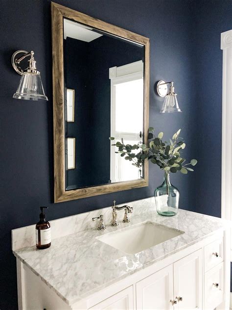 Deep blue bathroom paint color, powder room decor, bonus bathroom ...