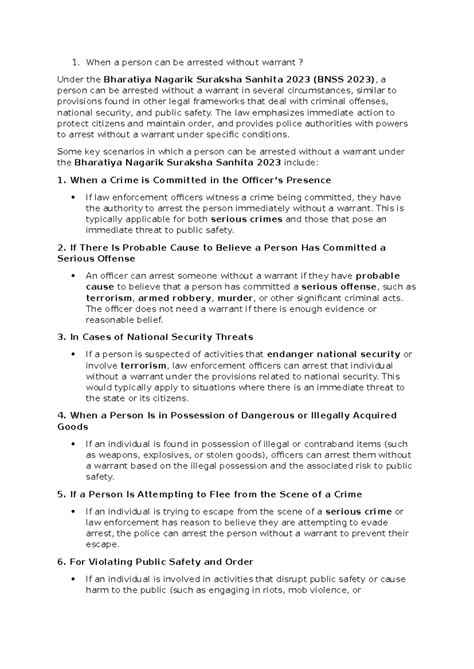 BNSS 2023 Unit I: Key Provisions & Procedures for Arrest and Complaints ...