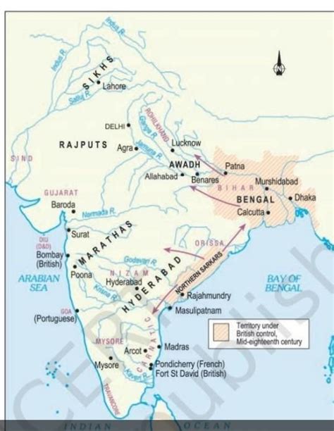 on an outline map of India highlight the areas of the Maratha, the Sikh ...