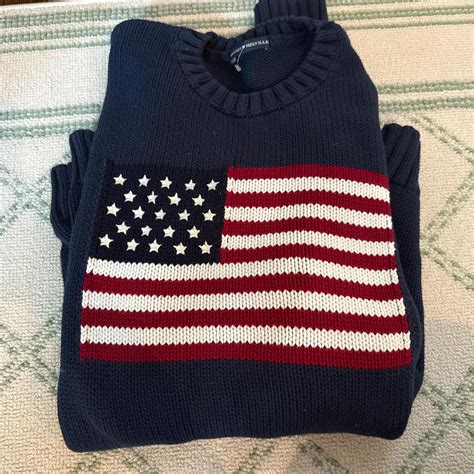 Brandy navy blue American flag knit sweater... | Depop