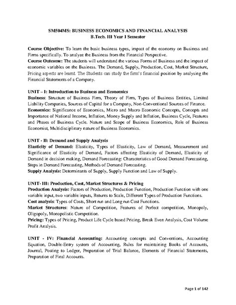 SM504MS: Business Economics & Financial Analysis - Lecture Notes - Studocu