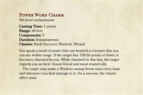 Power Word Charm - 8th-Level Enchantment - A Charming Counterpart to ...