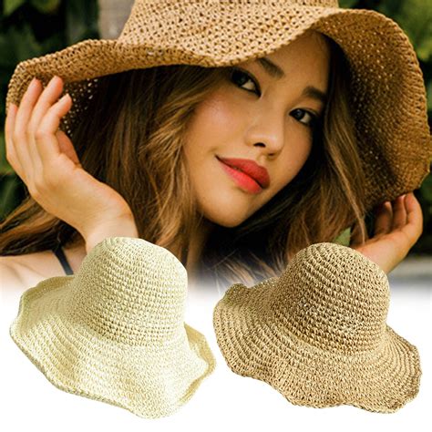 Foldable Straw Beach Hat Women Travel UV Hat Wide ... – Grandado