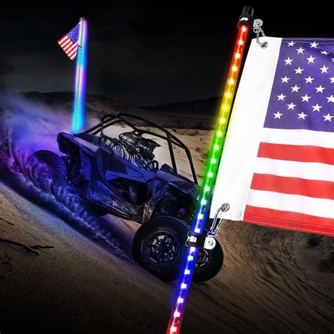 Buy ACEC SHOP 5FT LED Whip Lights with Flag Smoked Black RGB Whip Light ...