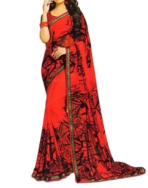 Buy RADHA SAREE SHOWROOM Women Chiffon Saree (Blouse 0.80 Mtr_Red) at ...