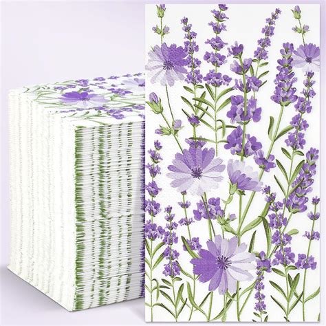 Amazon.com: Homlouue Purple Lavender Floral Napkins, 100PCS 3 Ply Guest ...