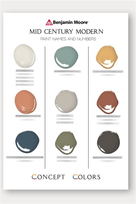Benjamin moore mid century modern home color palette whole house paint colors concept colors ...