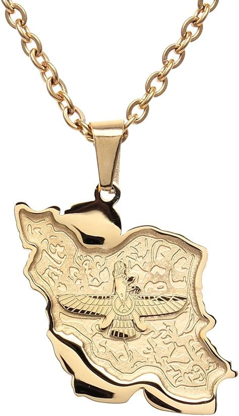 Buy Asoodehdelan Gold Pt Persian Map Flag Farvahar Necklace Persia ...