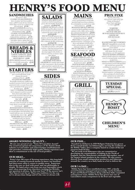 HENRY'S BAR & GRILL: Our Menu's