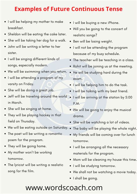 Examples of Future Continuous Tense - Word Coach