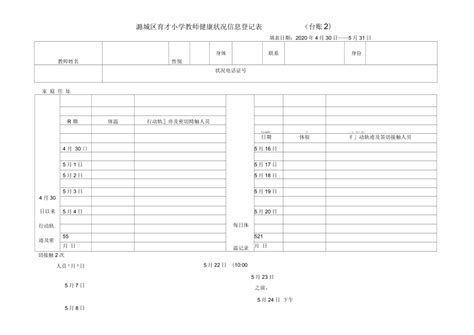 教师健康状况信息登记表(台账2)