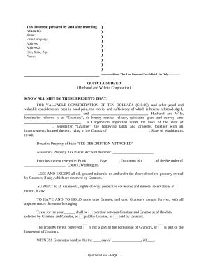 Quitclaim Deed from Husband and Wife to Corporation Doc Template ...
