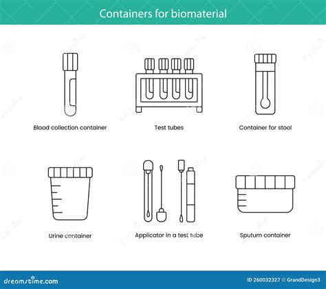 Containers With Biomaterial A Set Of Line Icons In Vector, Illustrations Of Containers For Blood ...