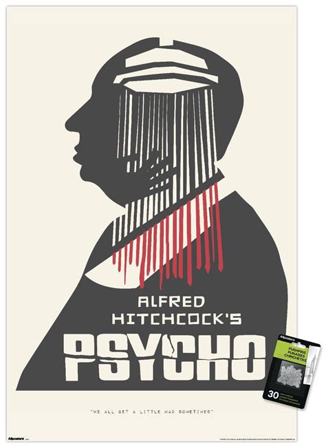 Alfred Hitchcock - Psycho (1960) Silhouette Wall Poster with Pushpins ...