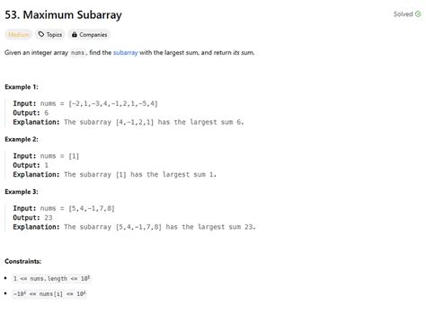 Maximum Subarray Problem LeetCode C 的图像结果