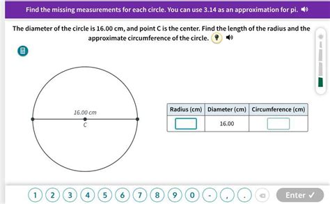 The diameter of the circle is 16.00 cm, and point C is the center. Find ...