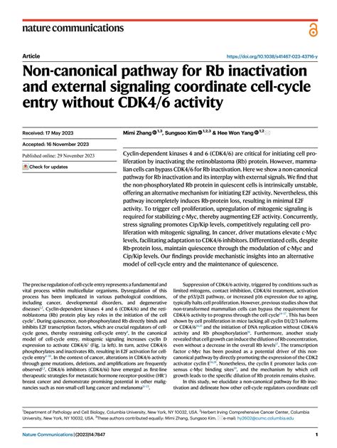 SOLUTION: Non canonical pathway for rb inactivation and external signaling coordinate cell cycle ...