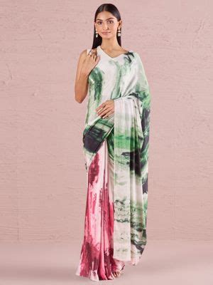 Buy Navyasa By Liva Blue Liva Crepe Abstract Print Saree with ...