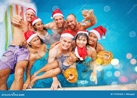 Mixed Raced Group of Nine People Celebrating Christmas Stock Photo ...