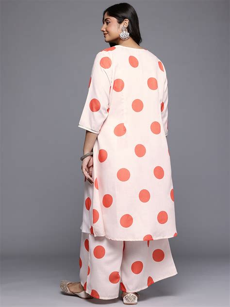 Plus Size Printed Gotta Patti Detail Pleated A-Line Kurta with Palazzo