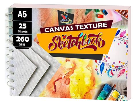 Anvis Canvas Texture 260 GSM 25 Sheets A5 Sketch Book for Acrylic, Oil ...