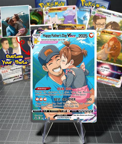 Personalized Father's Day Pokemon Card, Custom Photo Anime Card ...
