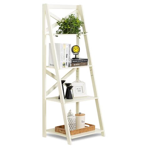 Ladder Shelf - ZENODDLY 4 Tier White Ladder Bookshelf, 4.7 ft Tall ...