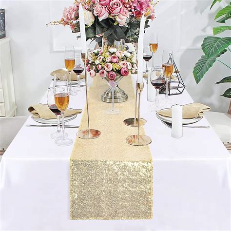 Amazon.com: DUOBAO Sequin-Table-Runner-Light Gold Event Runners 12x120 ...