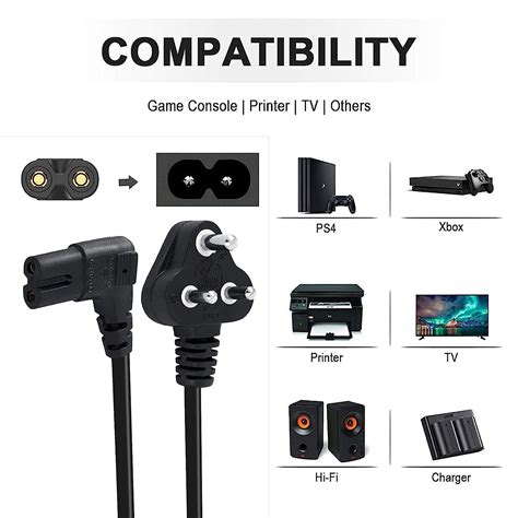 Monitor/Printer Power Cable 2-Pin 1.5M 90 Degree Power Cord for Laptop Adapter/Camera/Printer ...