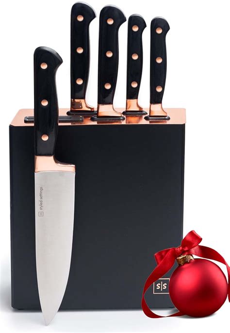 Buy Copper Knife Set - with Block, Built-In Sharpener, 6-Piece Rose ...