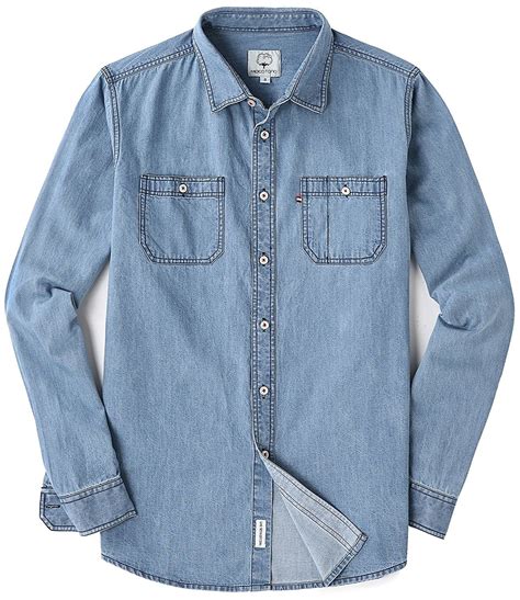Men's Long Sleeve Denim Solid Double-Pocket Shirt - Light Blue ...