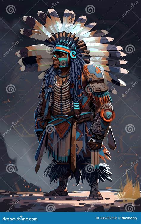Native American Warrior: Traditional Attire with Feathered Headdress ...