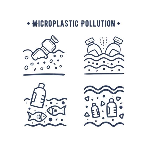 Premium Vector | Microplastics pollution icons doodles set line. fish ...