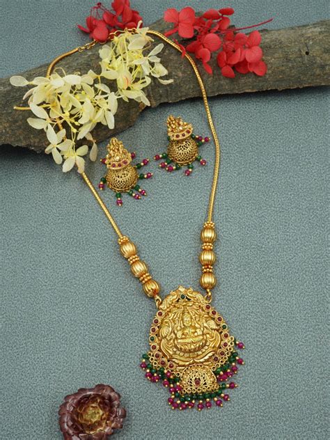 Gold Plated Medium Length Classic Laxmi Necklace set 10407N – Griiham