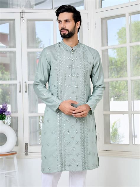 Gray Mirror Sequin Kurta Men | See Designs