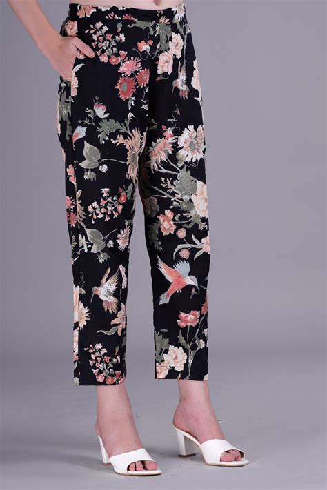 Zoya black flower printed cotton co-ord set with collar neck and belt ...