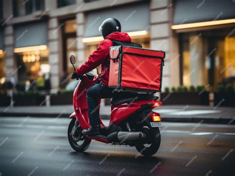 Premium Photo | Handsome male food delivery driver on scooter in city