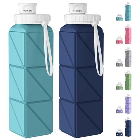 Popdigito 2 pack Collapsible Water Bottles Leakproof Lid –Food-Grade ...